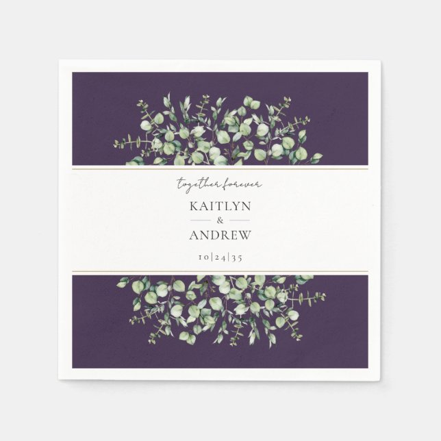 Servilleta De Papel Purple Eucalyptus Together Forever Wedding  (Anverso)
