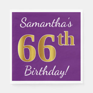 Servilleta De Papel Purple, Faux Gold 66th Birthday + Custom Name