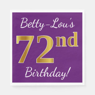 Servilleta De Papel Purple, Faux Gold 72nd Birthday + Nombre personali