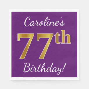 Servilleta De Papel Purple, Faux Gold 77th Birthday + Custom Name