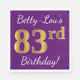 Servilleta De Papel Purple, Faux Gold 83rd Birthday + Custom Name