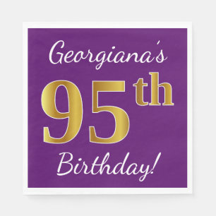 Servilleta De Papel Purple, Faux Gold 95th Birthday + Custom Name