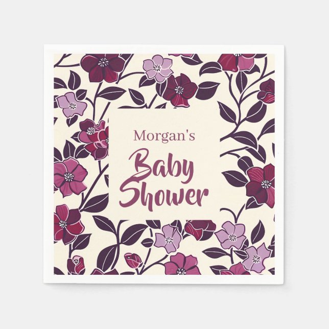 Servilleta De Papel Purple Floral Baby Shower (Anverso)