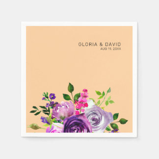 Servilleta De Papel Purple Floral Elegant  Wedding 
