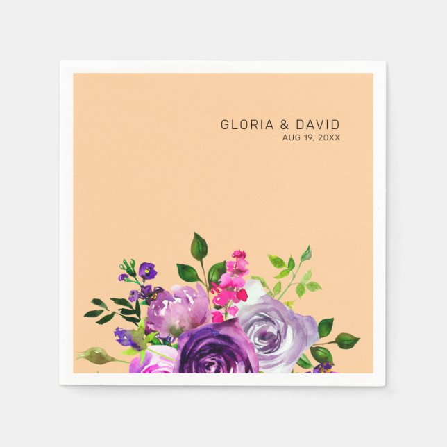 Servilleta De Papel Purple Floral Elegant  Wedding  (Anverso)