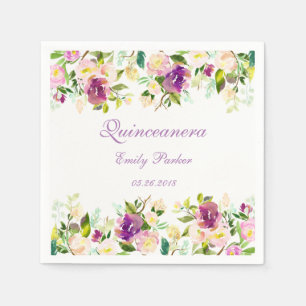 Servilleta De Papel Purple Floral Elegante Quinceanera Napkin