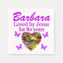 PURPLE FLORAL PERSONALIZADA 80º CUMPLEAÑOS NAPKINS