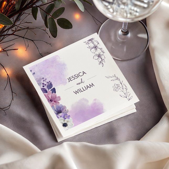 Servilleta De Papel Purple Floral Wedding Napkins (Subido por el creador)
