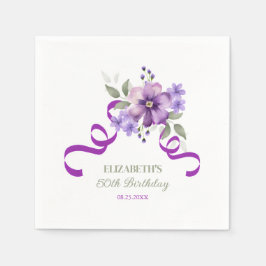 Servilleta De Papel Purple Flower Greenery Ribbon Birthday