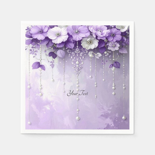 Servilleta De Papel Purple Flowers with Dangling Pearls (Anverso)