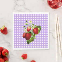 Servilleta De Papel Purple Gingham & Strawberries Papel de almuerzo