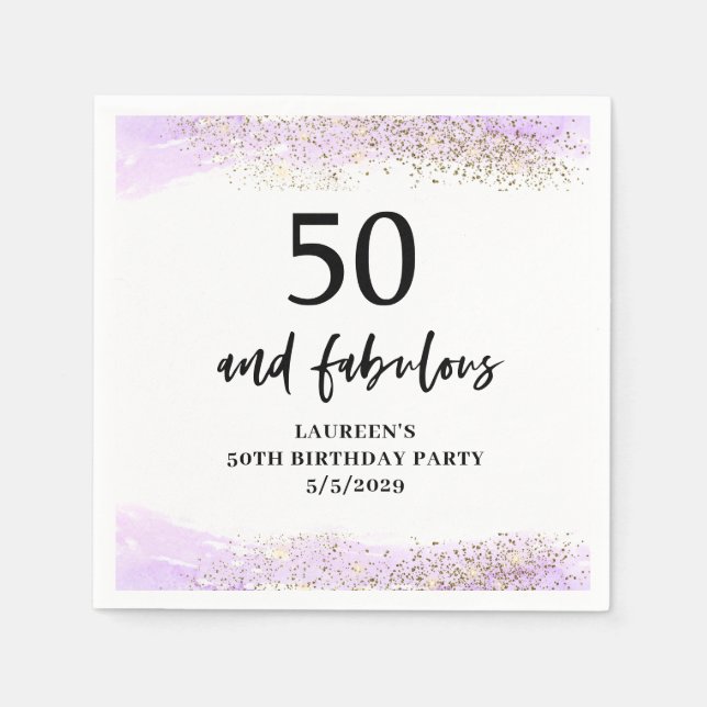 Servilleta De Papel Purple Glitter Purple 50th Birthday Party  (Anverso)