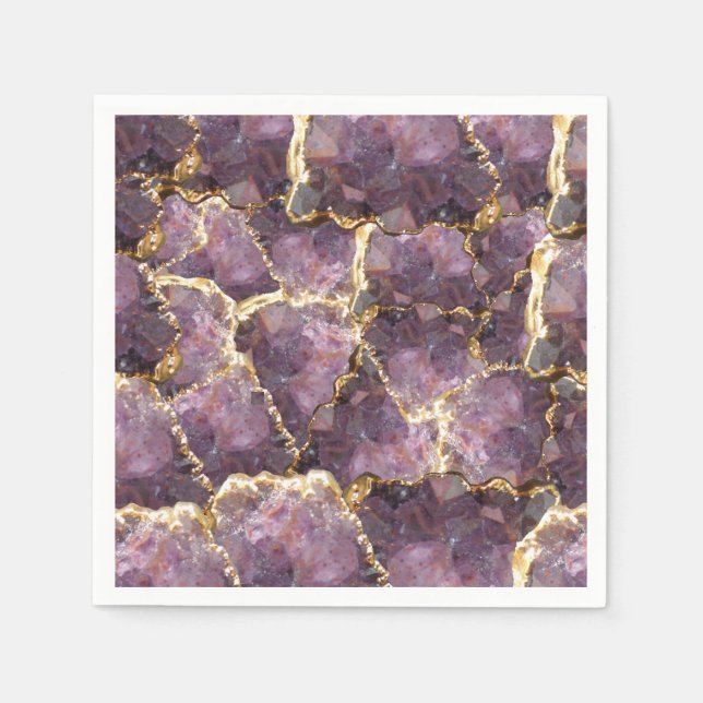 Servilleta De Papel Purple Gold Crystal Collage Napkins (Anverso)