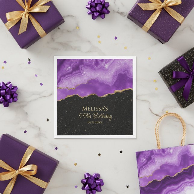Servilleta De Papel Purple Gold Glitter Watercolor Marble (Subido por el creador)