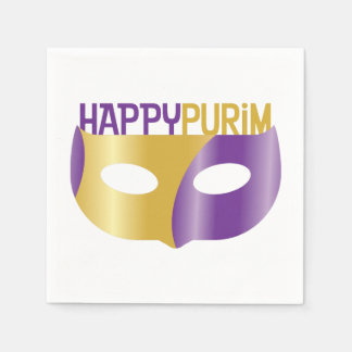 Servilleta De Papel Purple Gold Happy Purim y máscara