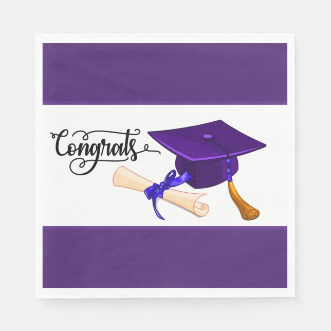 Servilleta De Papel Purple Graduation Cap And Diploma  (Anverso)