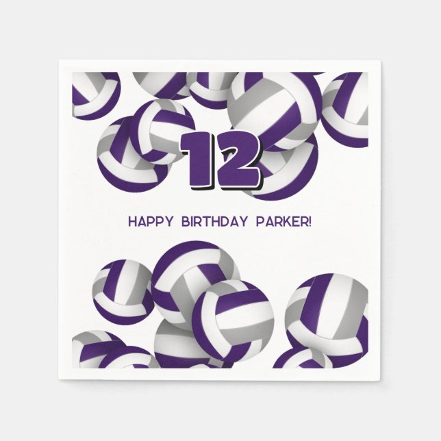 Servilleta De Papel purple gray volleyballs kids birthday party (Anverso)