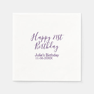 Servilleta De Papel Purple happy 21st cumpleaños fecha Keychain