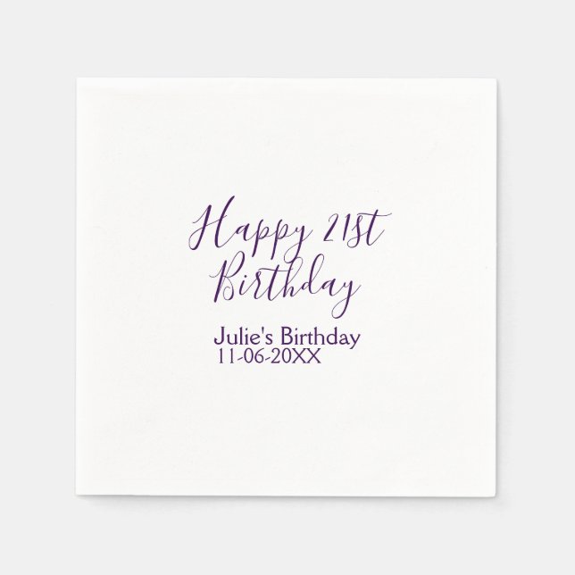 Servilleta De Papel Purple happy 21st cumpleaños fecha Keychain (Anverso)