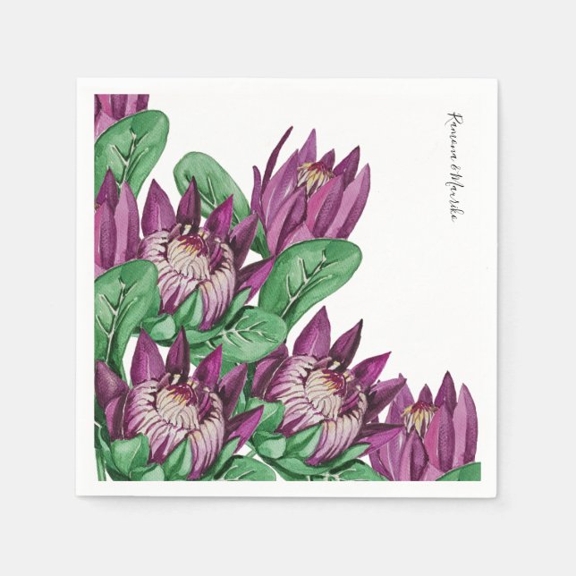 Servilleta De Papel Purple King Protea Watercolor Art (Anverso)