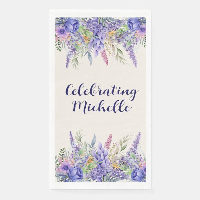 Servilleta De Papel Purple Lavender Floral Garden Party Name (Anverso)