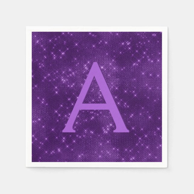 Servilleta De Papel Purple Lavender Sparkle Monograma Cumpleaños Inici (Anverso)