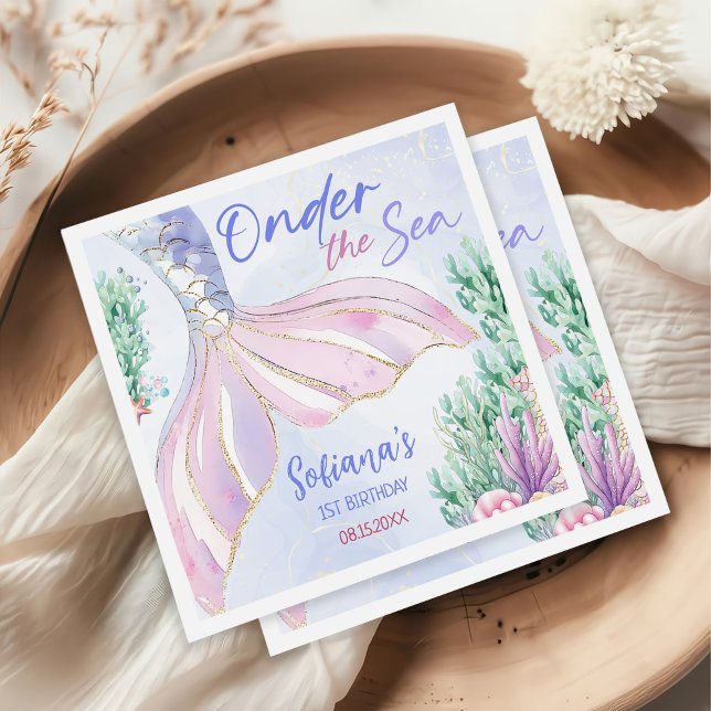 Servilleta De Papel Purple Mermaid 1st Birthday Oneder the Sea (Subido por el creador)