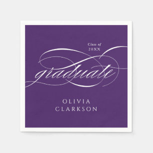 Servilleta De Papel Purple Modern Elegant Script Graduation Party