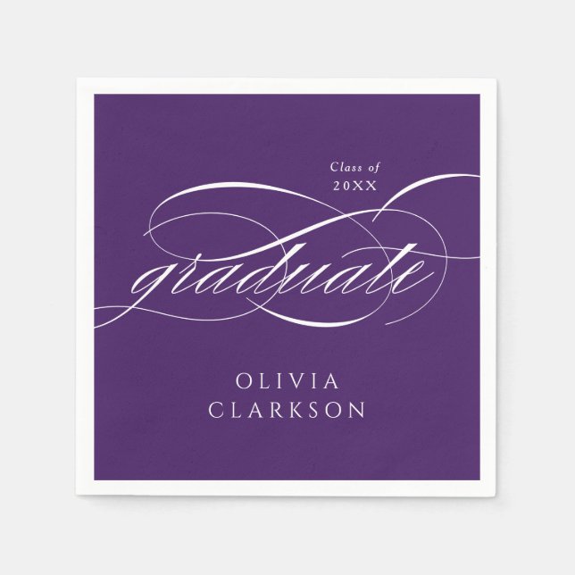 Servilleta De Papel Purple Modern Elegant Script Graduation Party (Anverso)