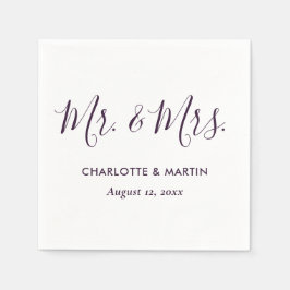 Servilleta De Papel Purple Modern Script Mr. and Mrs. Wedding