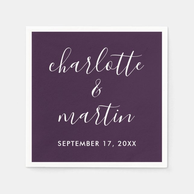 Servilleta De Papel Purple Modern Script Wedding (Anverso)
