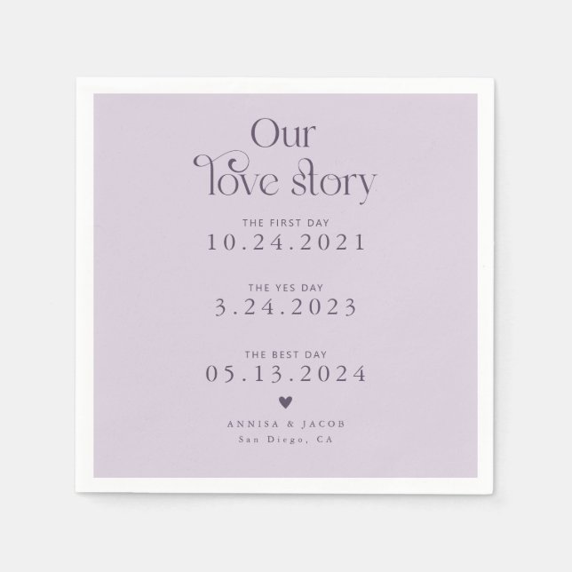 Servilleta De Papel Purple Our Love Story Retro Boda Napkin (Anverso)