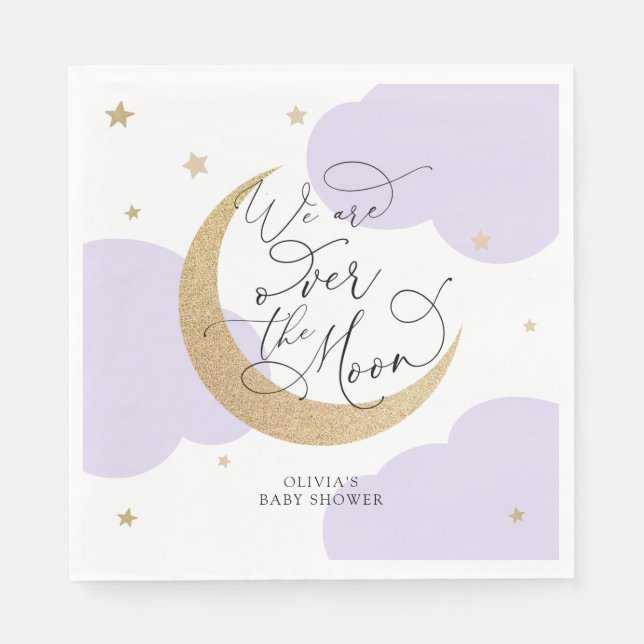 Servilleta De Papel Purple Over the Moon Baby Shower (Anverso)