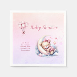 Servilleta De Papel Purple Pink Moon Dreamy Baby Bear Baby Shower