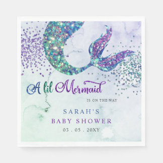 Servilleta De Papel Purple Purpurina Mermaid Baby Shower
