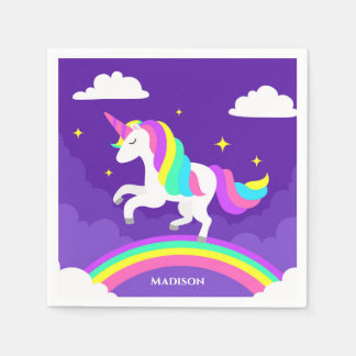 Servilleta De Papel Purple Rainbow Unicorn Nombre personalizado mágico