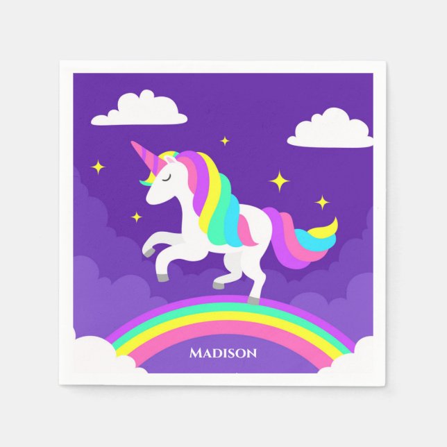 Servilleta De Papel Purple Rainbow Unicorn Nombre personalizado mágico (Anverso)