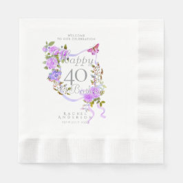 Servilleta De Papel Purple Rose Ribbon 40th Birthday