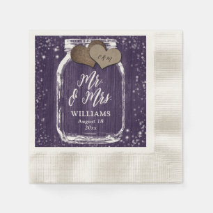Servilleta De Papel Purple Rustic Wood Mason Jar Mr & Mrs Boda