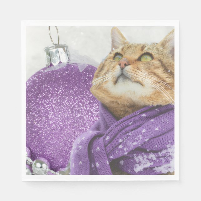 Servilleta De Papel Purple Scarf Winter Cat Napkins (Anverso)
