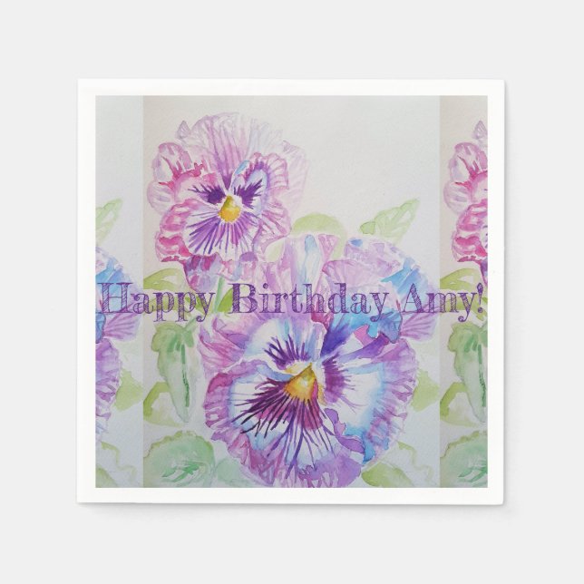 Servilleta De Papel Purple Shabby Pansy Watercolor Serviette Napkins (Anverso)