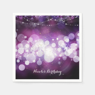 Servilleta De Papel Purple Sparkle Lights Glam Birthday Party