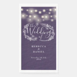Servilleta De Papel Purple String Lights Floral Script Boda