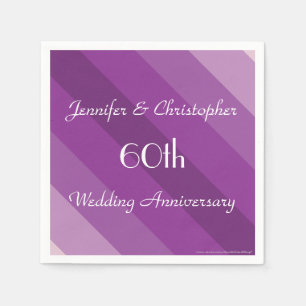 Servilleta De Papel Purple Stripe 60º Aniversario Boda, Name Paper