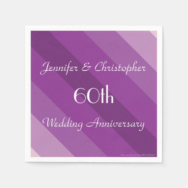 Servilleta De Papel Purple Stripe 60º Aniversario Boda, Name Paper (Anverso)