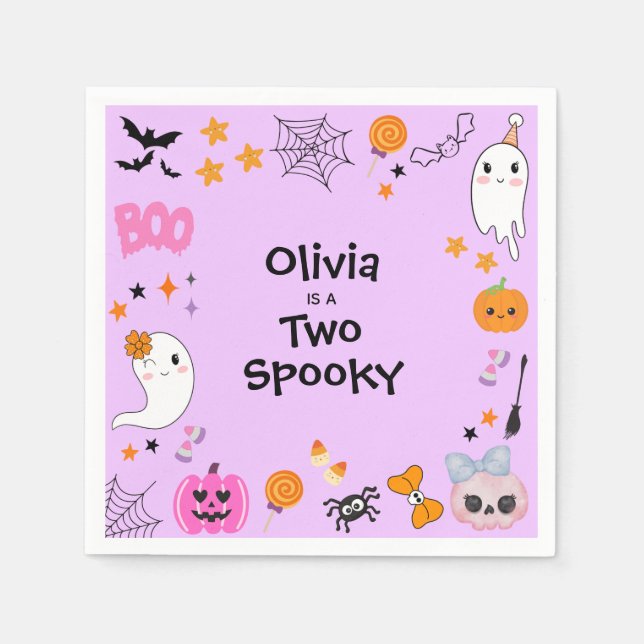 Servilleta De Papel Purple Two Spooky  Cute Halloween 2nd Birthday (Anverso)