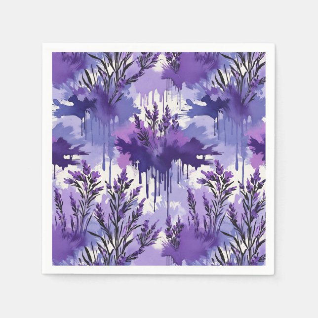 Servilleta De Papel Purple Watercolor with Florals (Anverso)