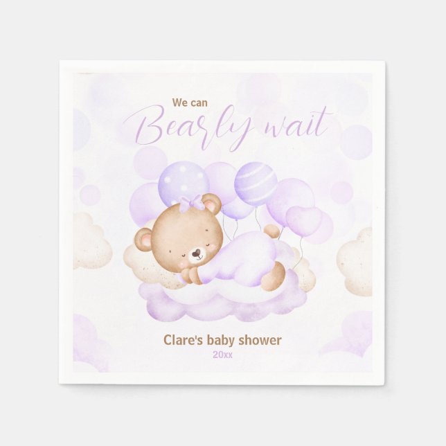 Servilleta De Papel Purple We Can Bearly Wait Baby Shower Napkins (Anverso)
