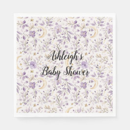 Servilleta De Papel Purple White Moons & Stars Floral Baby Shower