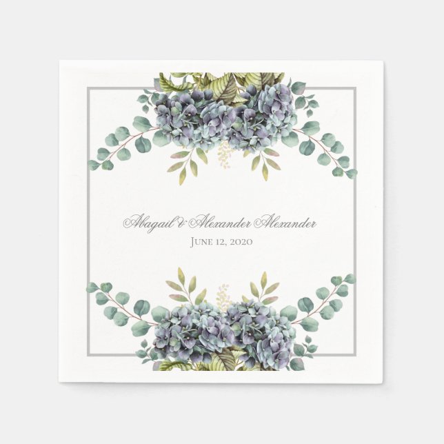 Servilleta De Papel Purplish Hydrangeas Eucalyptus Boda (Anverso)